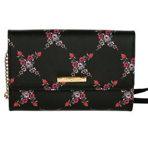 Betsey Johnson XOSAM Blk Floral Wallet/ Crossbody